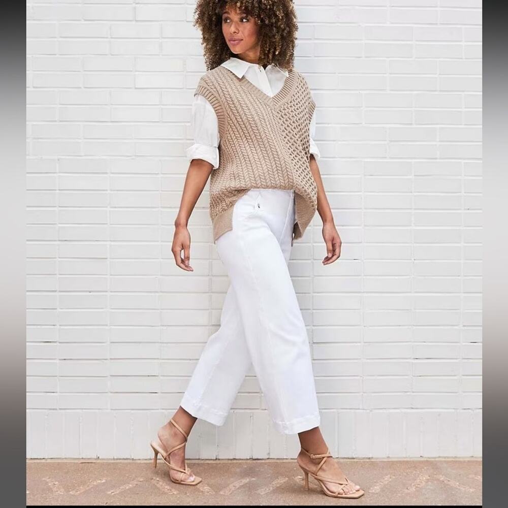 Spanx White Stretch Twill Cropped Wide Leg Pant Small Preowned Chic Casual